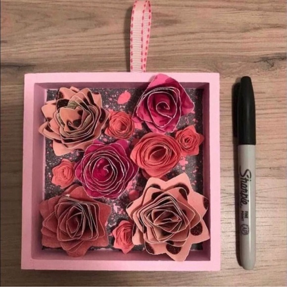 Handmade 3d Paper Flower Shadow Box Wall Hanging - Picture 6 of 7